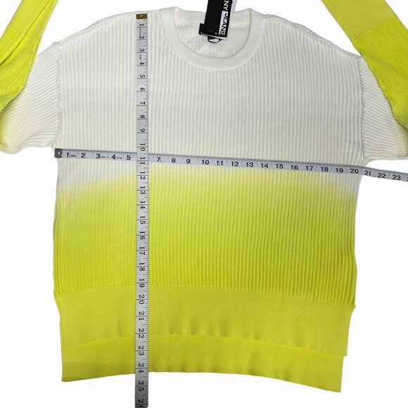 DKNY Ombre Sweater Crew Neck White Neon Yellow Green High Low Hem Large - Picture 6 of 14